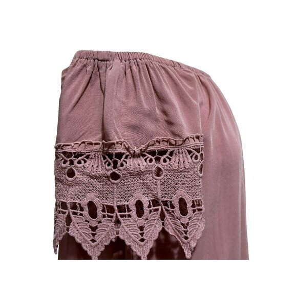 Iris Off Shoulder Mauve Cover-Up Dress Lace Sleeves Hem Cotton Shift Boho Sz S - Picture 3 of 8